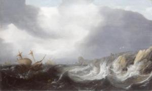 PORCELLIS Julius 1609-1645,Sailing ships in distress near a rocky coast,Venduehuis NL 2021-11-17