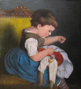 PORIOSCHI C,"Fetita
reparand rochia papusii",1880,Alis Auction RO 2011-06-14