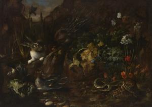 PORPORA Paolo 1617-1673,A forest floor with a porcupine, rabbit, ducks, to,Christie's GB 2024-01-31