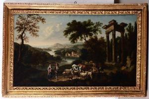 PORTA Tommaso 1686-1766,Paesaggio fluviale con pastori, armenti e rovine c,Cambi IT 2021-11-24