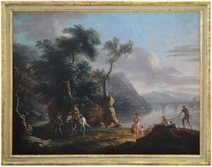 PORTA Tommaso 1686-1766,Paesaggio lacustre con cavalieri e figure,Meeting Art IT 2022-11-12