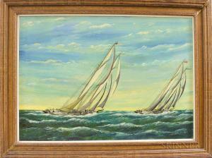 POTHIER Pierre Armand 1873,"Henry Ford" and "Blue Nose" Sailing Up Wind,Skinner US 2017-07-21