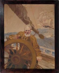 potter chase theodosia 1875-1972,Captain at the helm of a ship in a stormy sea,Eldred's 2015-02-28