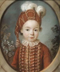 POUGIN DE SAINT AUBIN Claude 1721-1783,PORTRAIT D'ENFANT EN UNIFORME ROUGE,Sotheby's GB 2016-06-16