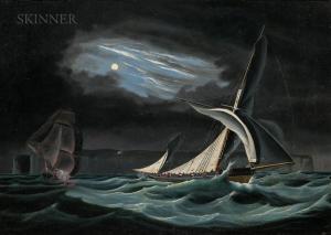 POULSON Ernest 1836-1865,Nighttime Encounter with Smugglers off the Isle of,1836,Skinner 2019-01-25