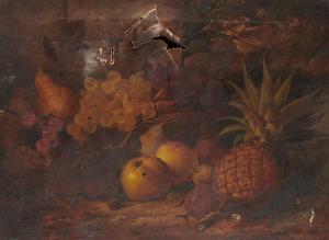 POULTON James 1844-1859,STILL LIFE WITH FRUIT AND A WICKER BASKET,Mellors & Kirk GB 2019-06-26