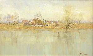 POUSSOVSKY Vladimir 1951,« maison en bord de rivière ,Chevau-Legers Encheres Martin-Chausselat 2013-09-29