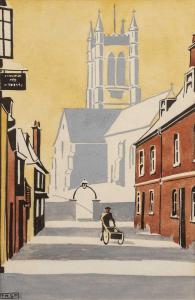POWELL Elsie K. Simpson 1895-1975,View of a church town,Mallams GB 2024-02-21