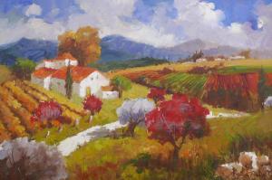 Powell Katherine,Continental landscape with vineyards surrounding ,Crow's Auction Gallery 2021-06-09