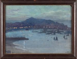 POWELL Leonard Marlborough 1882-1903,St. Ives Harbour at night,Eldred's US 2022-11-03