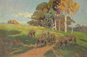 POWER Harold Septimus 1878-1951,Landscape with Sheep and Gums,Elder Fine Art AU 2023-09-03