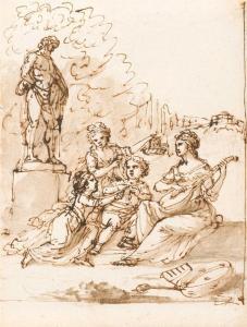 POZZI DOMENICO 1744-1796,Group of musicians in a park.,Galerie Koller CH 2009-03-23