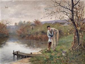 PRÉVOT VALERI Auguste 1857-1930,Pêcheur près de l\’étang,Adjug'art FR 2019-03-19