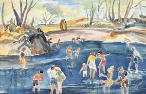 PRAGNELL Bartley Robilliard 1908-1966,Untitled - Bathers in Dark Blue Waters,1946,Levis 2023-11-05