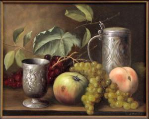 Pralke Peter 1910,STILL LIFE WITH GRAPES, PEACH, CUP AND STEIN,Susanin's US 2009-07-18