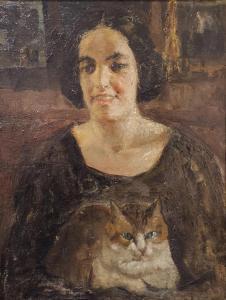 PRATELLA Ada 1901-1929,Ritratto di Eva col gatto dagli occhi verdi,Errico casa d'aste IT 2023-05-27