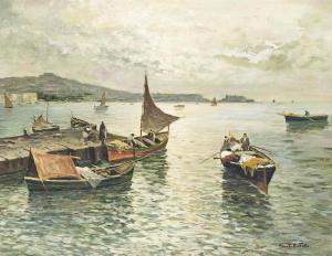 PRATELLA Fausto 1886-1964,Fishing boats by the harbour,Christie's GB 2015-11-18