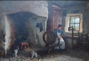 PRATT Jonathan,Spinner in her cottage with cat and kitten before ,Andrew Smith and Son 2021-06-09