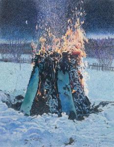 PRATT Mary Frances 1935-2018,Bonfire on Morning Moon,1988,Heffel CA 2024-03-28