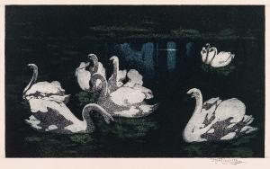 PREISSIG Vojtech Adalbert 1873-1944,The swan,Vltav CZ 2023-11-02