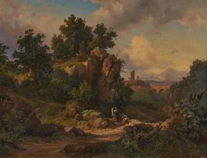 PRELLER Friedrich I 1804-1878,Italian Mountain Landscape with Family at Rest,Van Ham DE 2023-05-15