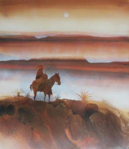 PRENDERVILLE Jim 1900-1900,Indian on Horseback Overlooking Vast Desert,Burchard US 2010-07-25