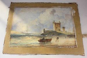 PRENTICE J.R,landscape with ruin in foreground, fishermen pulli,1861,Henry Adams GB 2017-04-12