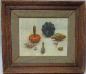 PRENTISS THOMAS 1920,still life with toys, seashell, and acorn squash.,1952,Eldred's US 2010-03-13