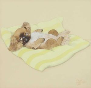 PRESTON Chloë 1887-1969,A dog on a stripy cushion,1928,Sworders GB 2022-08-09