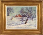 PRESTON Jessie Goodwin 1880,snow scene with red house,CRN Auctions US 2018-01-14