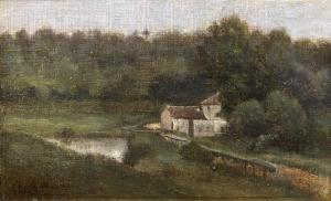 prevost André Julien,Une maison au bord dun étang,,1850,Aguttes FR 2013-10-25
