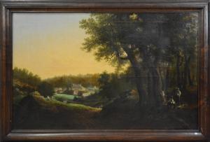 PREVOST Nicolas Louis A 1817-1864,Paysage avec village animé,1847,Rops BE 2016-10-09