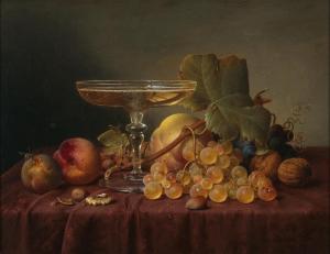 PREYER Johann Wilhelm 1803-1889,Still Life with Champagne Glass and Fruit on ,1856,Palais Dorotheum 2022-11-08