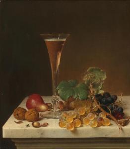 PREYER Johann Wilhelm 1803-1889,Still Life with Tall Champagne Glass on a Mar,1864,Palais Dorotheum 2022-11-08
