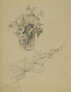 PREYER Johann Wilhelm 1803-1889,Study with a Vase of Flowers and Vine,1869,Lempertz DE 2017-11-18