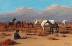 PRIANISHNIKOV Ivan Petrovich 1841-1909,Steppe mit weidenden Pferden und rastendem ,Palais Dorotheum 2022-06-20