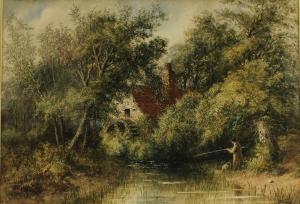 PRICE James 1842-1876,Fishing at the Watermill,Bamfords Auctioneers and Valuers GB 2021-10-14