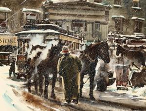 PRICE Raymon A,Horse-drawn Harlem, New York trolley in the snow,John Moran Auctioneers 2010-06-15