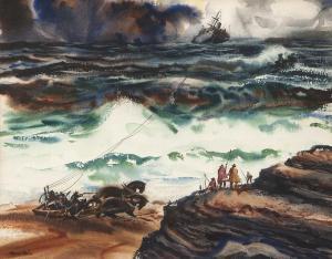 PRICE Raymon A 1901-1957,Ship aground on a rocky coast,John Moran Auctioneers US 2012-10-16