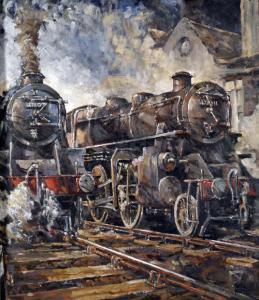 PRIDDEY NIGEL 1950,Study of two steam locomotives in railway yard,Biddle and Webb GB 2007-05-04