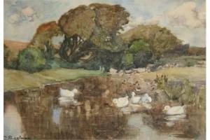 PRIESTMAN Gertrude 1800-1900,Country Landscape with Ducks on a Pond,Keys GB 2015-05-08