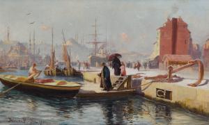 PRIEUR BARDIN François Léon 1870-1939,THE FERRY AT KARAKÖY, CONSTANTINOPLE,1900,Sotheby's 2015-04-21