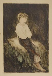 PRIHODA Istvan 1891-1965,Pihenő lányka rézkarc, akvarell, szignált,ARTE HU 2023-04-13