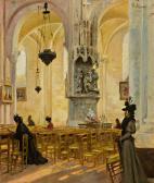 PRINGUET H,Blick in eine gotische Kirche mit Gläubigen im Gebet,1893,Zeller DE 2012-12-06