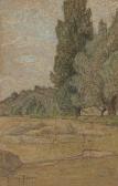 PRINS Pierre Ernest,A rural landscape with cypress trees, and building,Rosebery's 2023-07-19