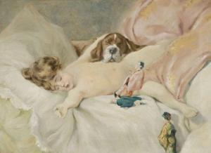 PRINTZ Hans 1865-1925,Enfant et chien endormis,Artcurial | Briest - Poulain - F. Tajan FR 2012-06-09