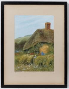 PRITCHARD David,A girl leaning on the gate of a thatched cottage g,Dickins GB 2019-09-16