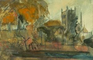 Pritchard Gwilym 1931-2015,'Hereford Cathedral', viewed from the river,Rogers Jones & Co 2024-04-10