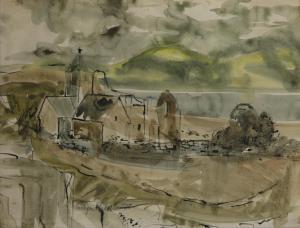 Pritchard Gwilym 1931-2015,Village scene with church,Rosebery's GB 2023-11-29