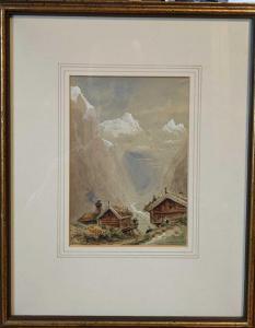 PRITCHETT Robert Taylor,Landscape with mountain cottages and figures resti,Cheffins 2023-01-12